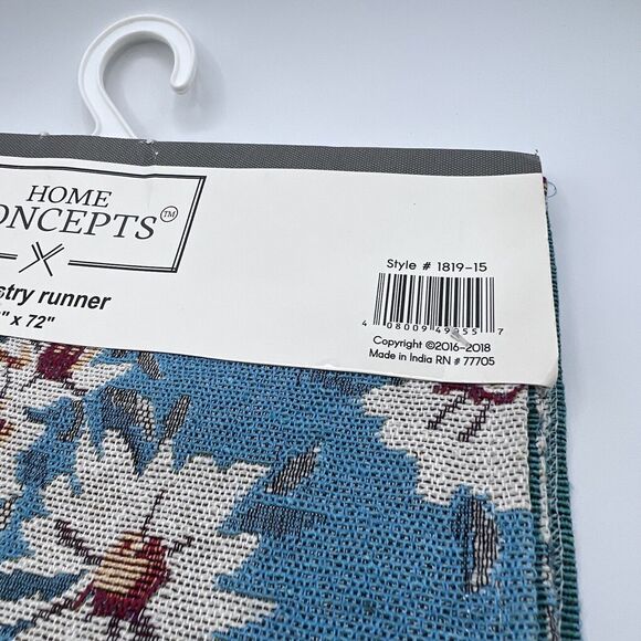 Blue Red White Daisy Floral Tapestry Table Runner 13 x 72" Spring Summer NEW - Picture 4 of 5